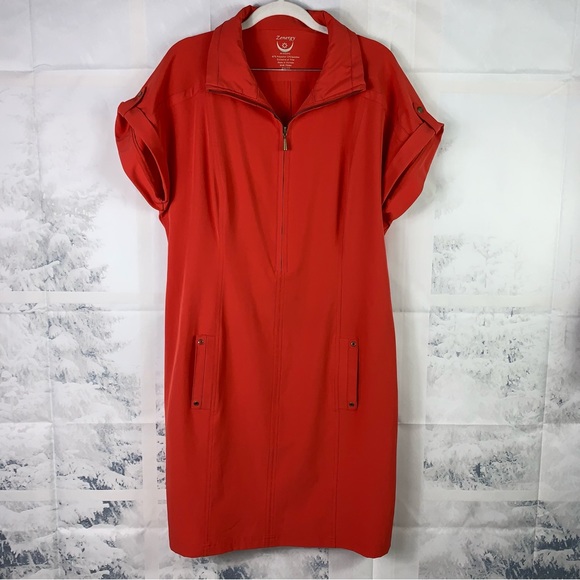 Chicos Zenergy Orange Zip Collar Neema Dress with Pockets! - Picture 2 of 16